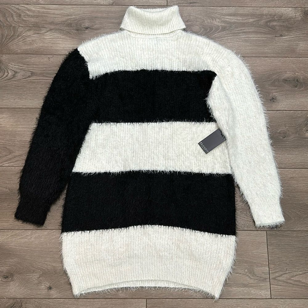 Eloquii Black‎ And White Striped Turtleneck Tunic Sweater Dress Size 16/18
